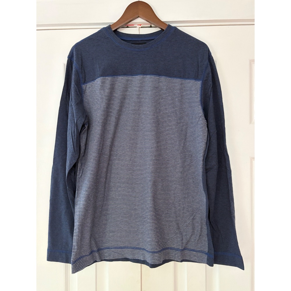 Banana Republic Mens Large Blue Striped Long Sleeve Crewneck Cotton Shirt